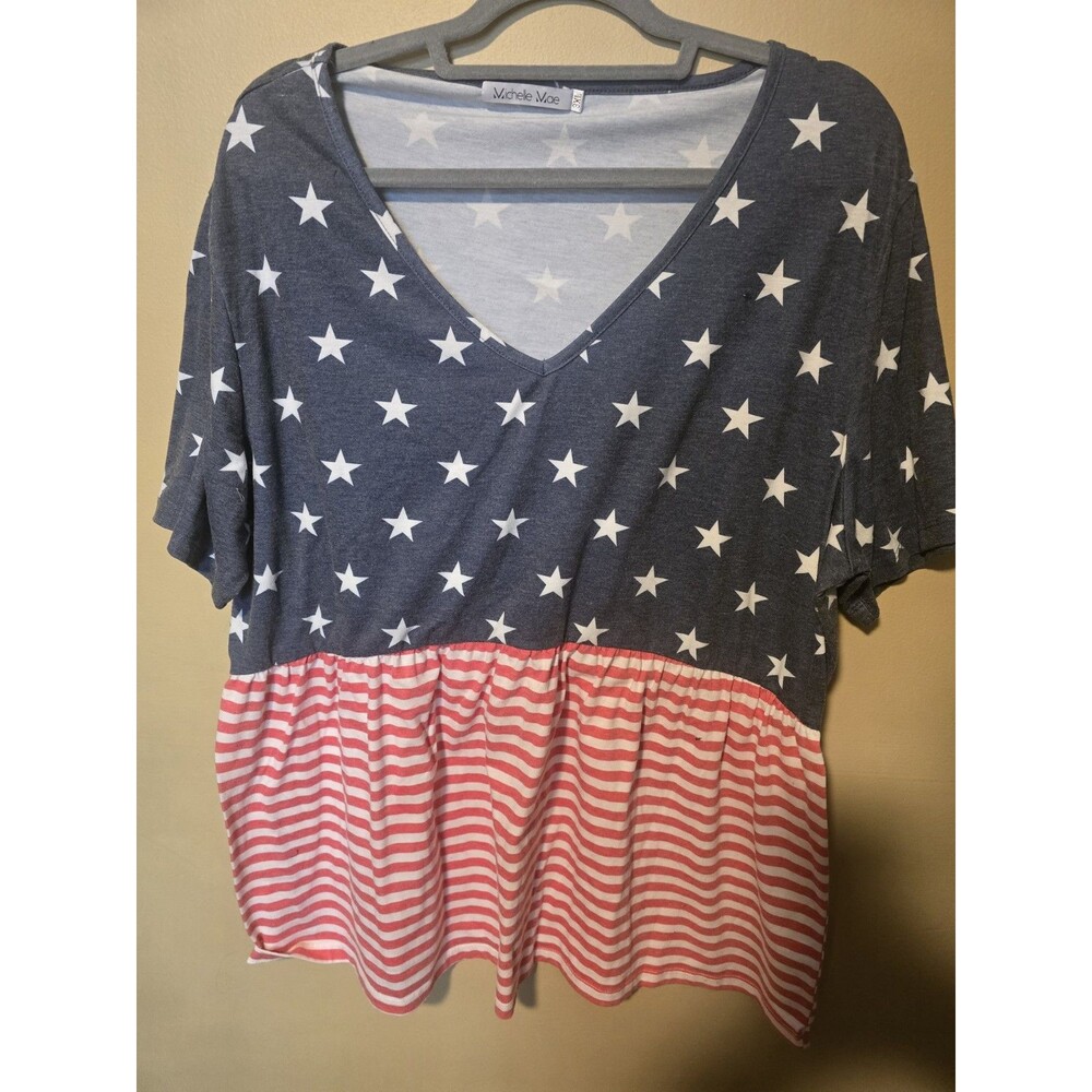 MICHELLE MAE TShirt Red White Blue Striped Stars Patriotic Top Plus Size 3x NWOT